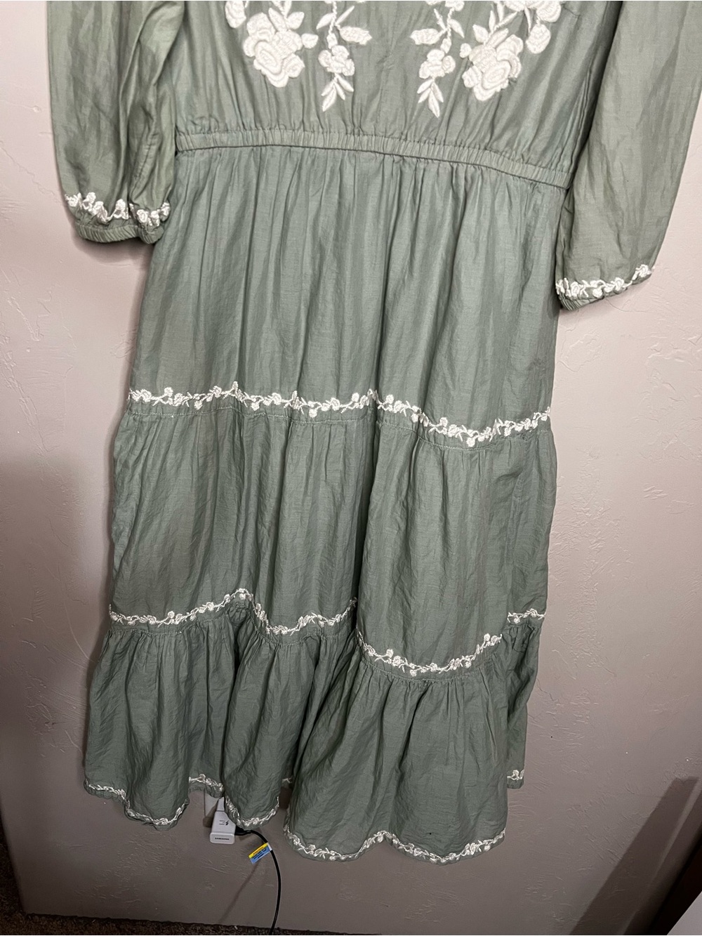 Lucky Brand Sage Green Floral Embroidered Cotton Boho Western Prairie Midi Dress - Picture 4 of 12